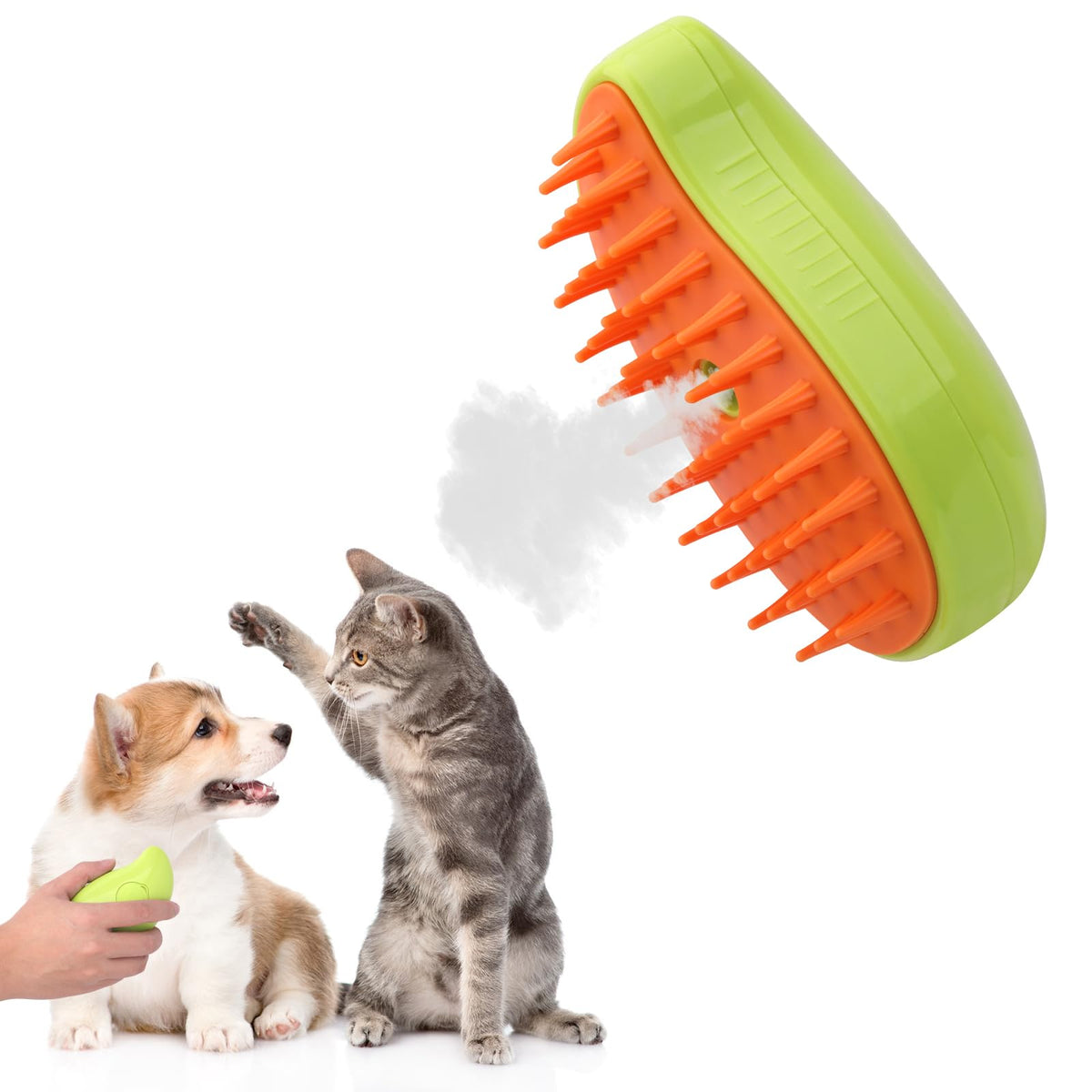 TwelveCheng Steamy pet brush 4-in-1 Cat Steam BrushSelf-Cleaning Grooming Tool Efficient Massage Hair Removal Tangle-Free Care for Cats and Dogs (Green)